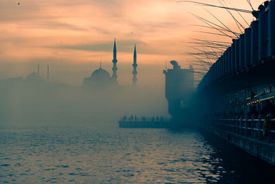 View of mosque at sunset