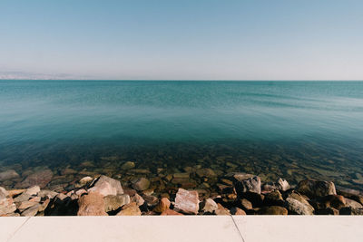 High angle view of lake against sky