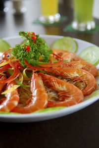 Close-up of food in plate on table