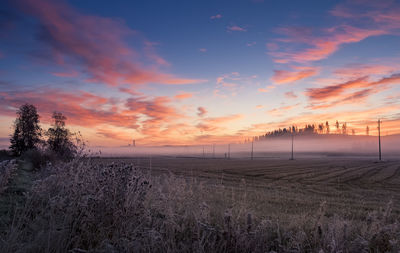 Scenic view of feild against sky during sunset