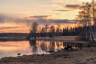 Scenic view of lake against sky during sunset