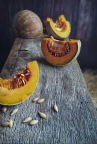 Close-up of pumpkin on table