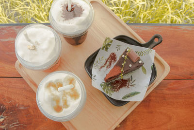 High angle view of breakfast on table