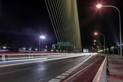 Light trails on road at night