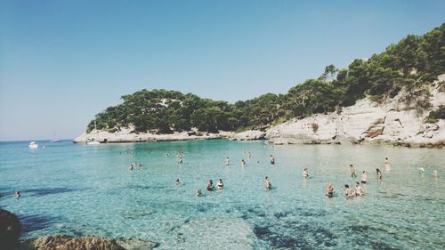 Scenic view of sea against clear sky