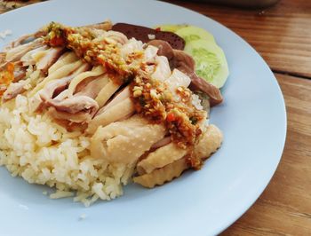 High angle view of meal served in plate