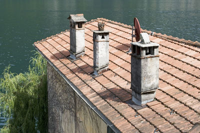 High angle view of built structure in lake