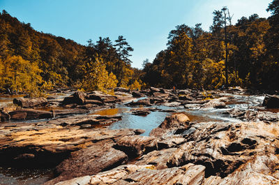 Scenic view of lake against sky during autumn