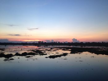 Scenic view of lake against sky during sunset