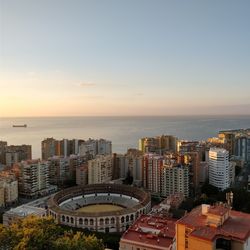 High angle view of city at seaside