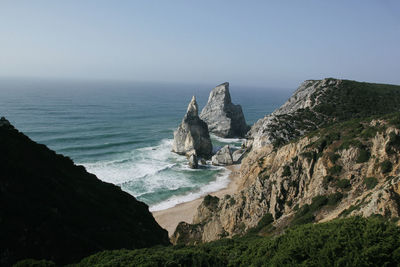 Scenic view of sea against clear sky