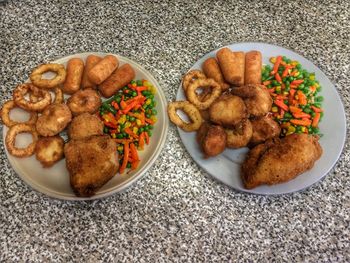 Close-up overhead view of food in plate