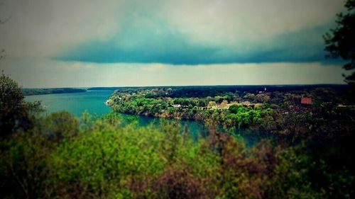 Scenic view of sea against cloudy sky