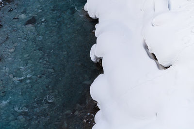 High angle view of snow covered landscape
