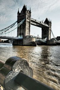 Suspension bridge over river