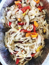 High angle view of chopped vegetables in plate