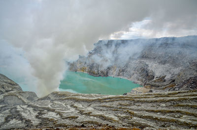 Smoke emitting from volcanic mountain