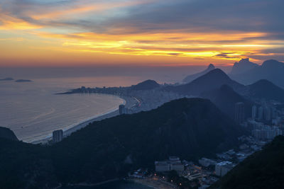 High angle view of townscape against sky during sunset