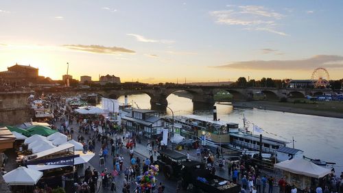 High angle view of augustus bridge at sunset