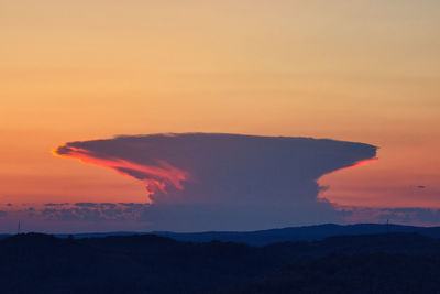 Scenic view of mountains against sky during sunset