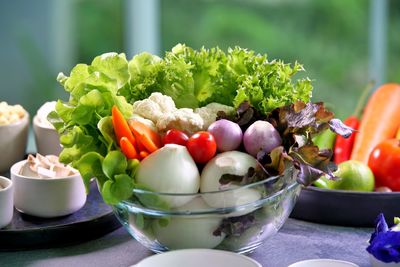 Close-up of fruits in bowl on table