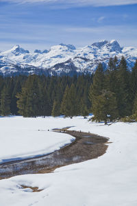 Scenic view of snowcapped mountains against sky