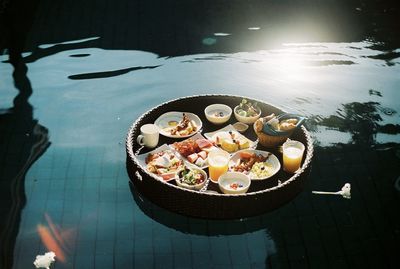 High angle view of food on table