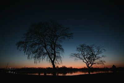 Silhouette trees against sky at night