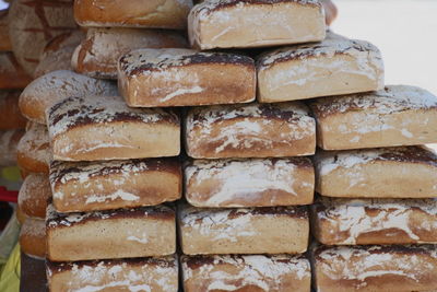 Close-up of stack of bread