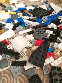 High angle view of objects on table