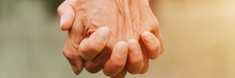 Happy senior couple holding hands each other. romance and love and support in elderly family.