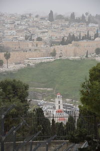 High angle view of buildings in town