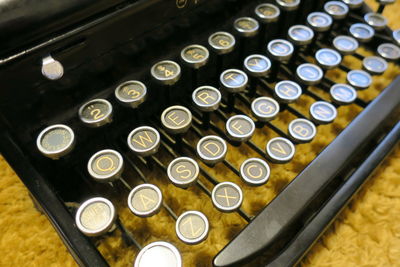 High angle view of wine bottles