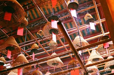 Close-up of lantern hanging in temple