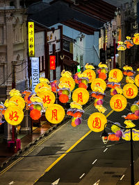 Close-up of illuminated lanterns