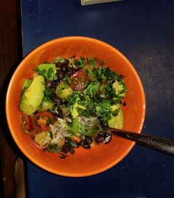 High angle view of meal served on table