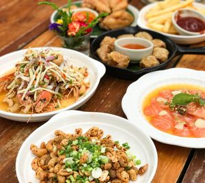 Close-up of food served on table