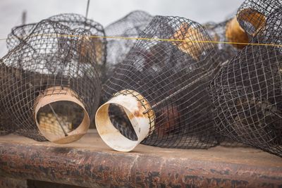 Close-up of fishing net on table