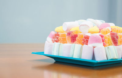 Close-up of cake in plate on table