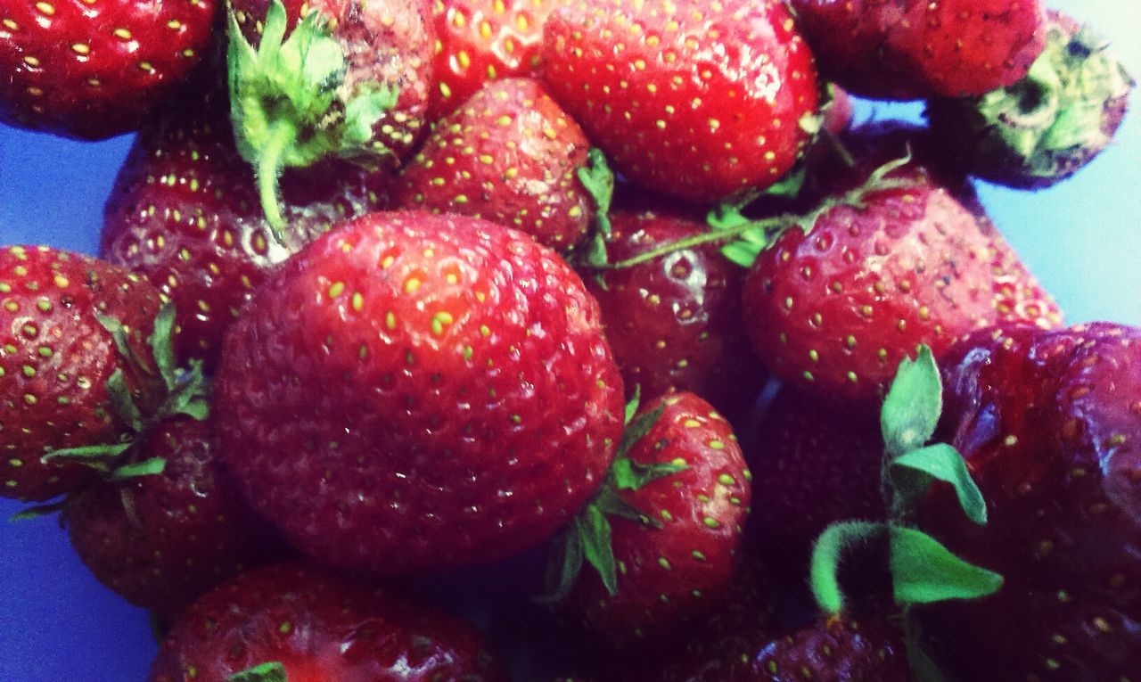 food and drink, food, freshness, healthy eating, fruit, indoors, close-up, red, still life, strawberry, no people, abundance, full frame, high angle view, ready-to-eat, water, ripe, organic, backgrounds, indulgence