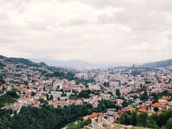 High angle view of cityscape against sky