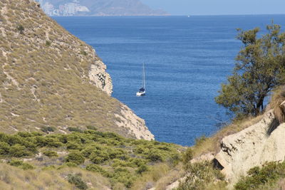 Scenic view of sea and mountains