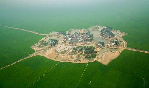 High angle view of umbrella on land