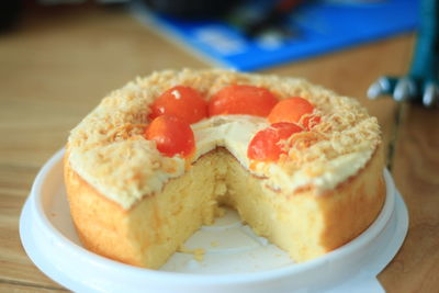 Close-up of cake in plate on table