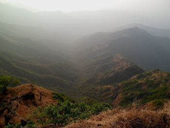 High angle view of mountains against sky