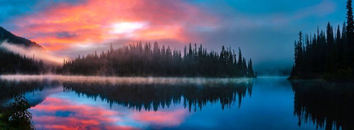 Scenic view of lake against sky during sunset