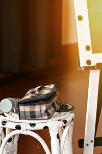 Close-up of piano on table at home