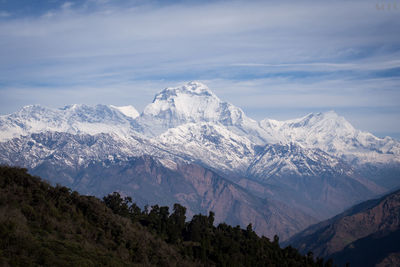 Scenic view of snowcapped mountains against sky