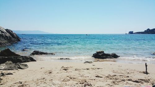 Scenic view of sea against clear sky