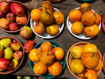 High angle view of apples and fruits on table